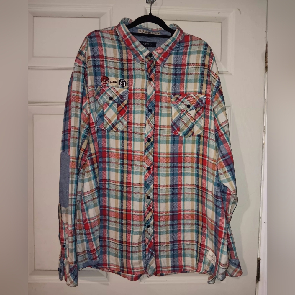Akoo Multicolor Plaid Casual Shirt With Buttons Mens Sz 3XL